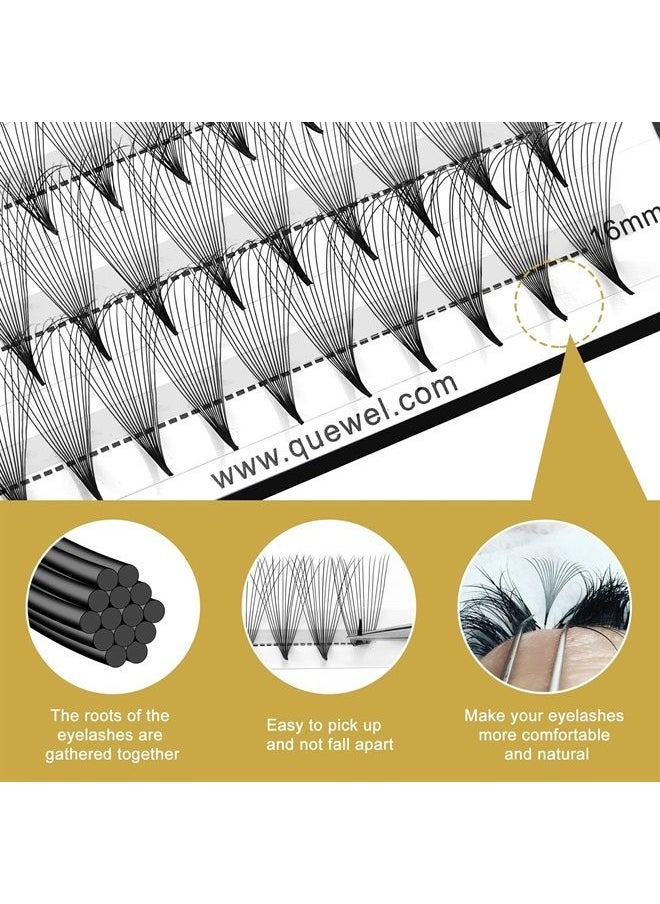 QUEWEL - Premade Fans Middle Part 3D ～ 10D 12D 14D | 0.05/0.07/0.10 | Curl C/D | 10-18mm Length | Long Lasting Easy Application Long Stem Russian Volume Eyelash Extensions (14D-0.05D-Mix9-16) - Image 1