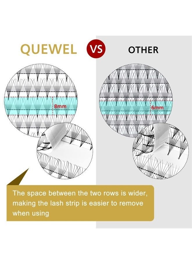 QUEWEL - Premade Fans Middle Part 3D ～ 10D 12D 14D | 0.05/0.07/0.10 | Curl C/D | 10-18mm Length | Long Lasting Easy Application Long Stem Russian Volume Eyelash Extensions (14D-0.05D-Mix9-16) - Image 1