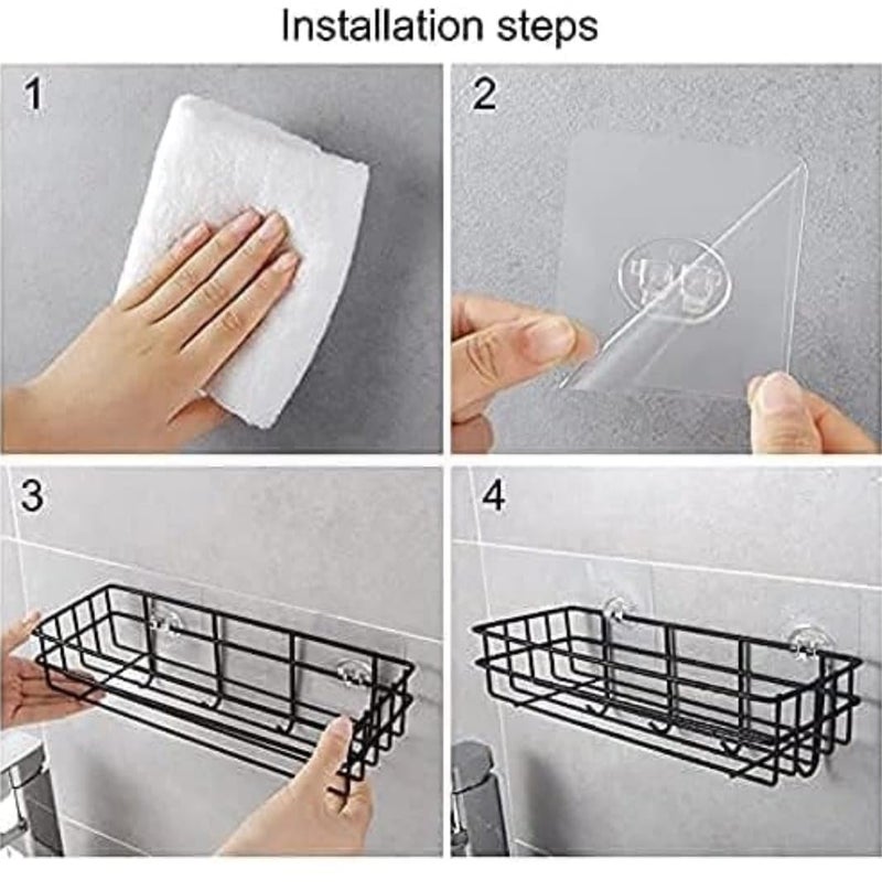 TEKCOOL Stainless Steel Bathroom Shelf Wall Mounted Self Adhesive Black Pack of 1 for Wall, Bathroom Organiser, 4 Hooks, for Towel Holder, Space-Saving, Elegant Design - Image 5