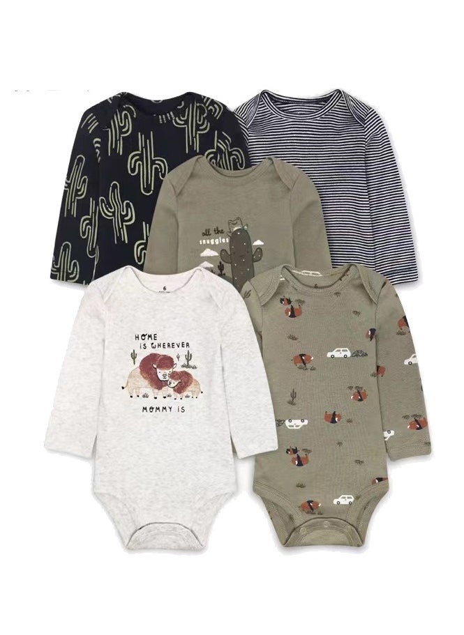 5-Piece Set Of pure Cotton Jumpsuits For Infants And Young Children, Short-Sleeved Crawling Clothes - Image 1