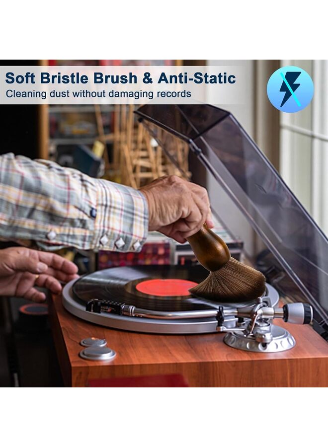 THE WHITE SHOPVinyl Record Cleaning Brush, Anti-Static Soft LP Record Cleaner, Vinyl Dust Remover Brush with Ultra-Fine Fiber Bristles, Safe for Vinyl LP CD Album Care, Retro Design with Beech Wood - Image 5