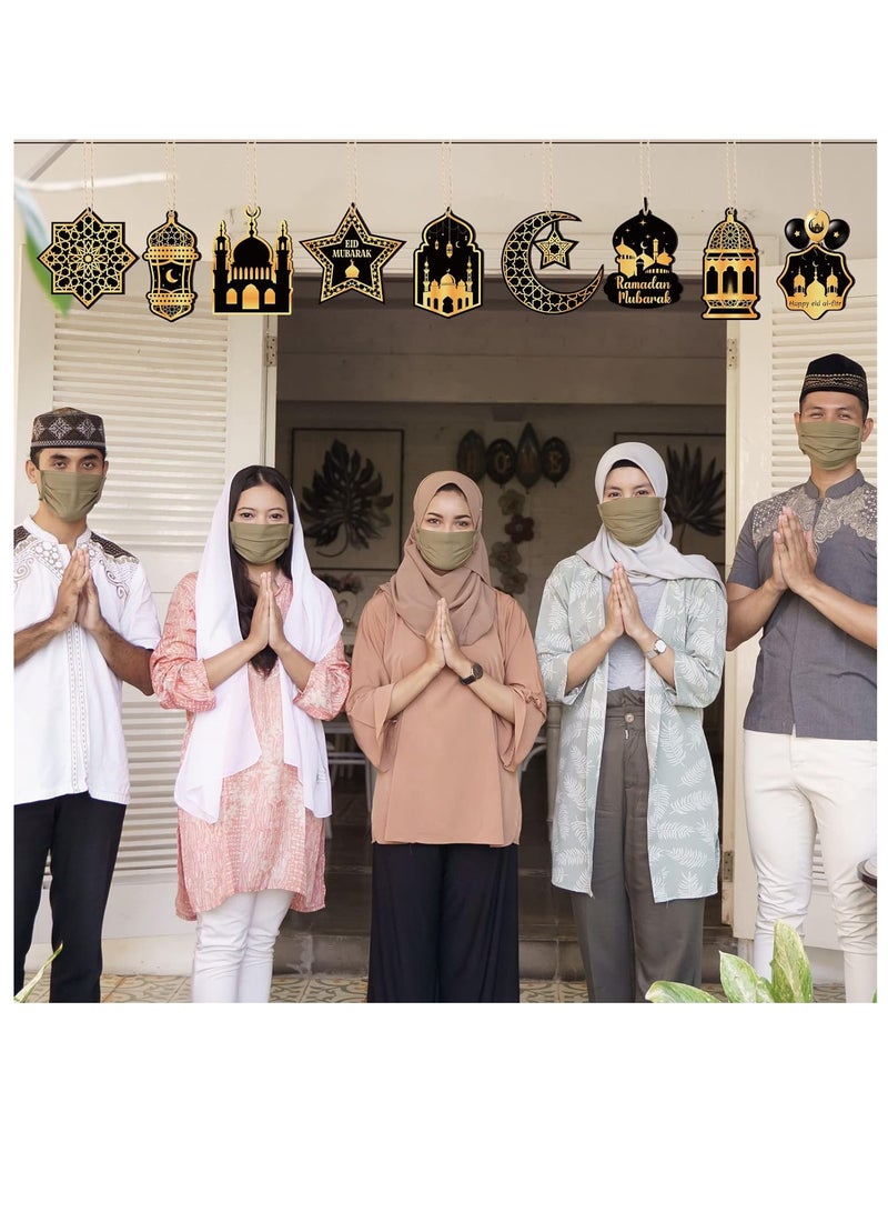 يواوليتي ديكورات رمضان ، ديكورات رمضان للمنزل ، 24 قطعة الحلي الخشبية رمضان مع 12 أنماط ، رمضان خشبية حلي معلقة لأشجار الطاولة ديكور - Image 5