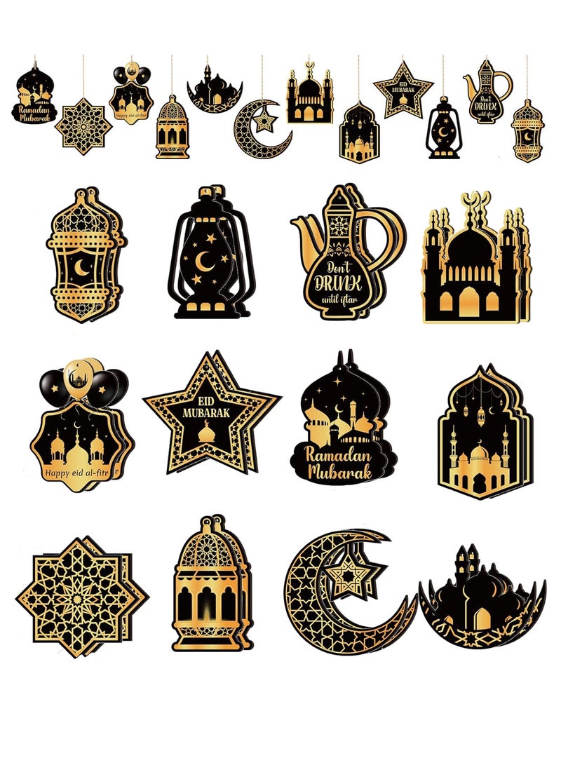 يواوليتي ديكورات رمضان ، ديكورات رمضان للمنزل ، 24 قطعة الحلي الخشبية رمضان مع 12 أنماط ، رمضان خشبية حلي معلقة لأشجار الطاولة ديكور - Image 1