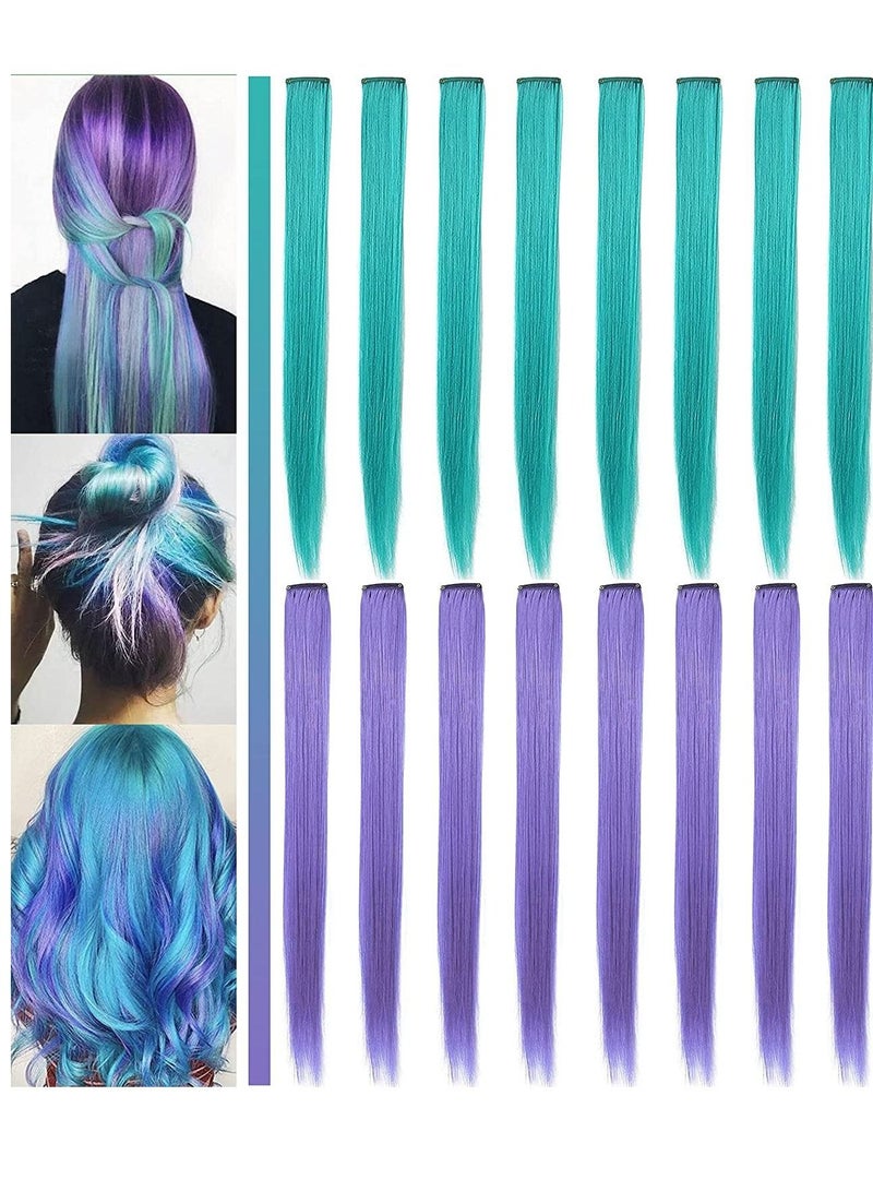 Estelle Girlish Colors Fashion Hair Accessories Clip in On Rainbow Wig Pieces for Amercian Girls and Teens Colored Hair Extension Party Highlight Multiple Colors Hairpieces Lavender Teal - Image 2