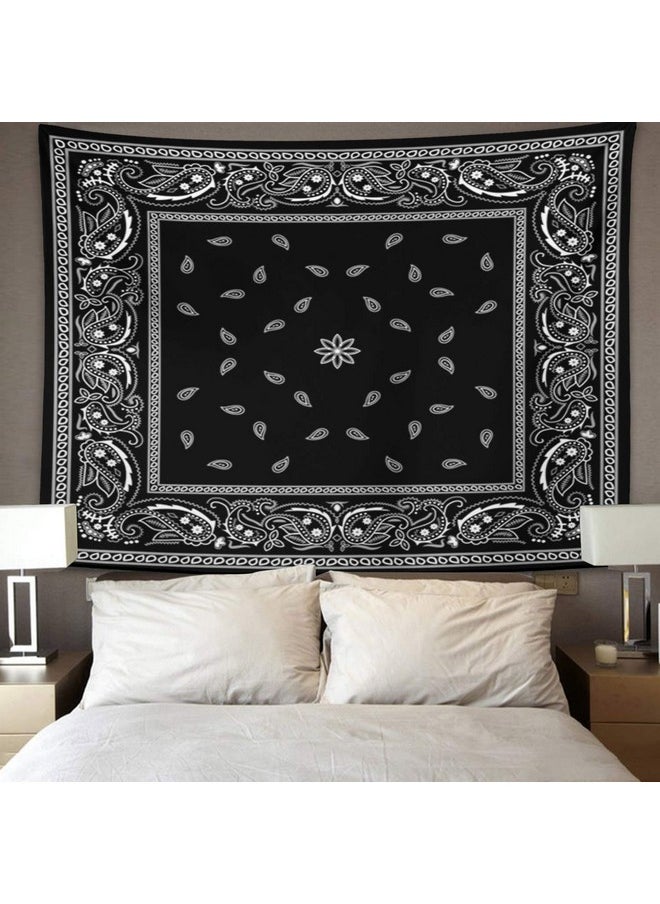 Emvency Tapestry Colorful Paisley Black Pattern Bandanna Border Scarf White Home Decor Wall Hanging For Living Room Bedroom Dorm 60X80 Inches  - Image 4