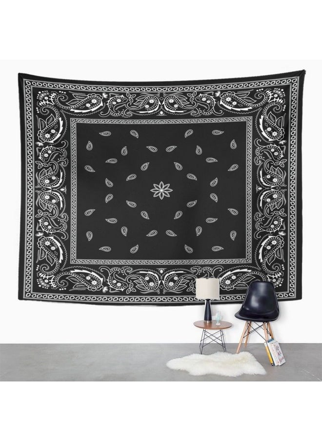 Emvency Tapestry Colorful Paisley Black Pattern Bandanna Border Scarf White Home Decor Wall Hanging For Living Room Bedroom Dorm 60X80 Inches  - Image 3