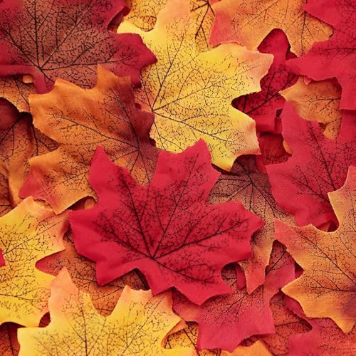 Moon Boat 1100PCS Fall Artificial Maple Leaves Thanksgiving Autumn Leaf Wedding Party Table Decor,Multicolored - Image 1