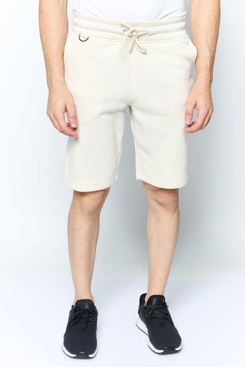Akademiks Men Drawstring Brand Logo Basic Shorts, Beige - Image 1