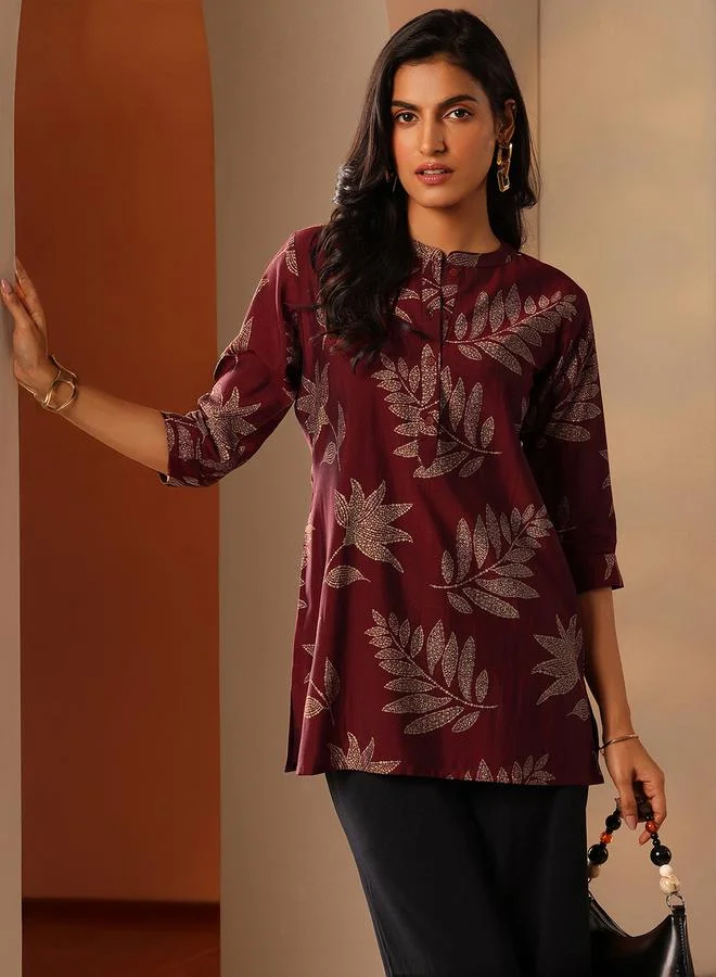 Libas Maroon Printed Silk Blend Straight Kurti