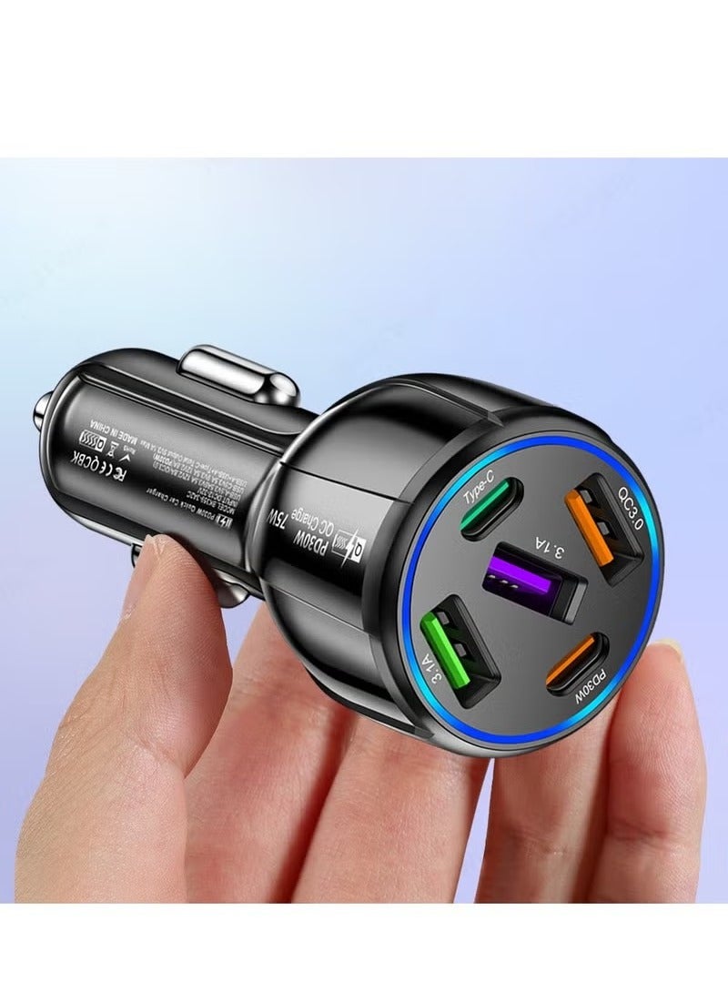 Five-In-One Car Charger, 75W Fast Charging 3USB+2PD, Car Mobile Phone Charger  - Image 1