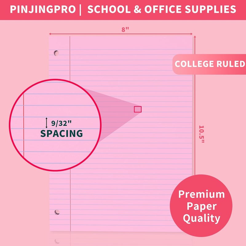 PINJINGPRO ورق وردي من نوع Loose Leaf، 120 ورقة، مقاس 8 بوصة × 10.5 بوصة، مزود بخطوط تنظيمية، ورق للملء، مثقوب بثلاث ثقوب، مزود بخطوط، مناسب لمجلدات ذات ثلاث حلقات، مناسب لمستلزمات المكتب المنزلية والمدرسية. - Image 2