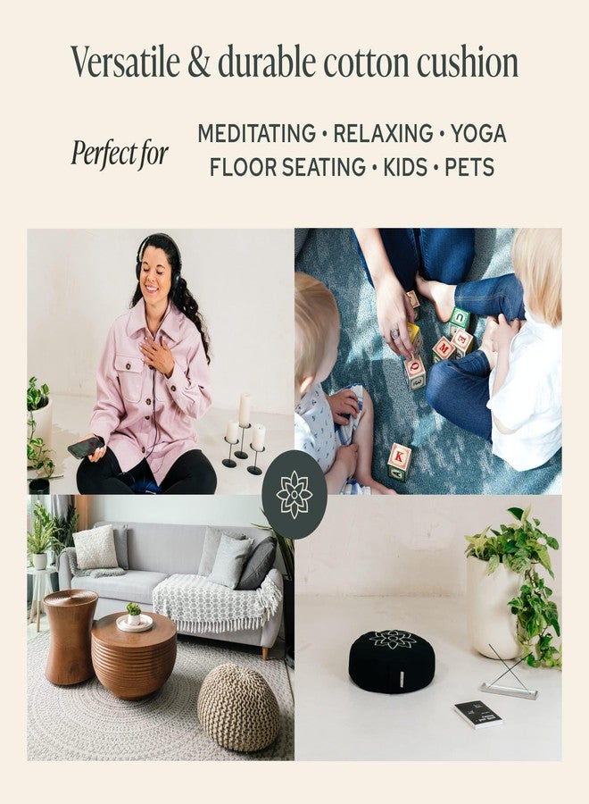 Mindful Modern Mindful & Modern Large Meditation Cushion for Zafu Yoga - Meditation Pillow for Sitting on the Floor - Buckwheat Hull Filled Yoga Cushion with Removable, Washable 100% Cotton Cover and Carry Handle - Image 4