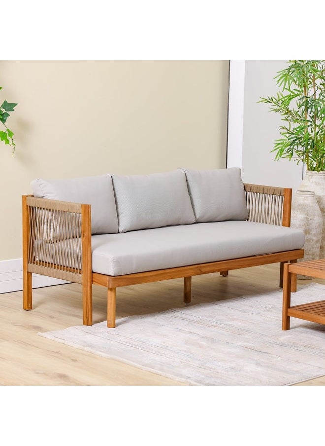 DANUBE HOME - Watson 5-Seater Outdoor Sofa Set | Wooden Frame Garden Furniture I Modern Design Lounge Sofa Sets | Outdoor Seating Table And Chairs For Patio Lawn Garden-Natural Wood/Beige - Image 1