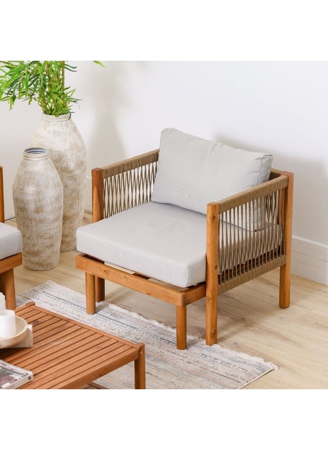 DANUBE HOME - Watson 5-Seater Outdoor Sofa Set | Wooden Frame Garden Furniture I Modern Design Lounge Sofa Sets | Outdoor Seating Table And Chairs For Patio Lawn Garden-Natural Wood/Beige - Image 1