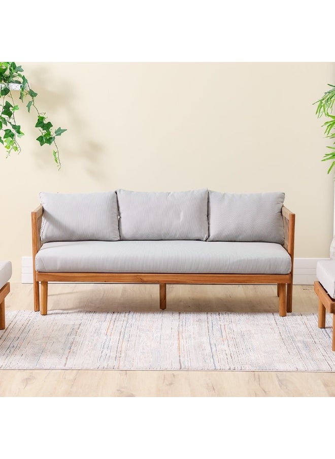 DANUBE HOME - Watson 5-Seater Outdoor Sofa Set | Wooden Frame Garden Furniture I Modern Design Lounge Sofa Sets | Outdoor Seating Table And Chairs For Patio Lawn Garden-Natural Wood/Beige - Image 1