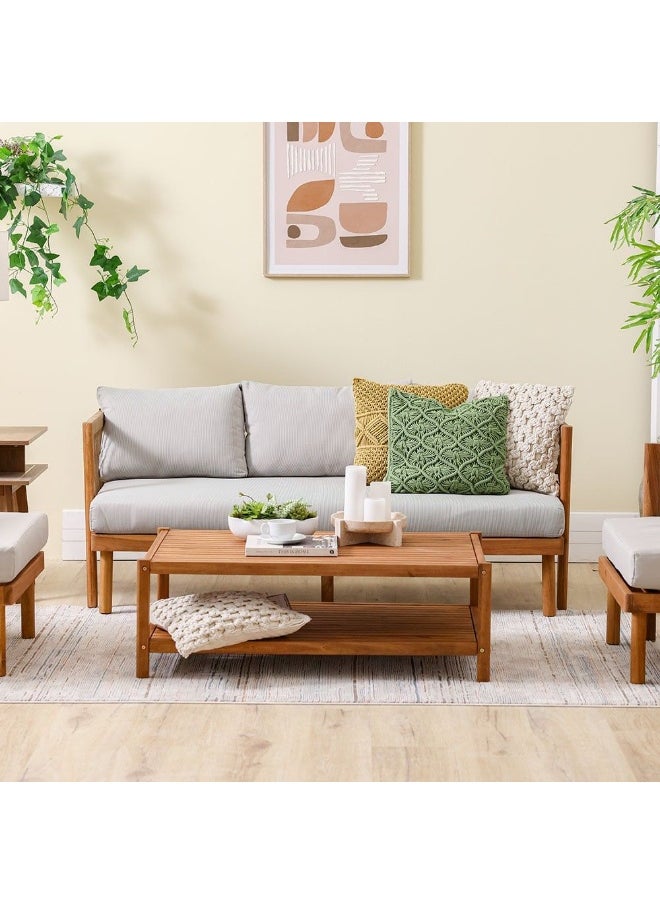 DANUBE HOME - Watson 5-Seater Outdoor Sofa Set | Wooden Frame Garden Furniture I Modern Design Lounge Sofa Sets | Outdoor Seating Table And Chairs For Patio Lawn Garden-Natural Wood/Beige - Image 1