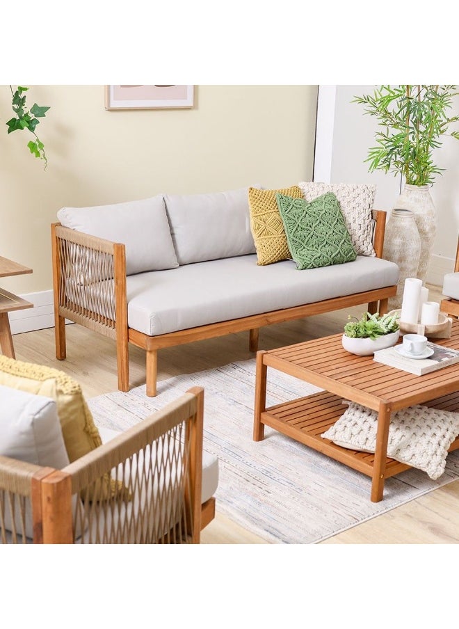 DANUBE HOME - Watson 5-Seater Outdoor Sofa Set | Wooden Frame Garden Furniture I Modern Design Lounge Sofa Sets | Outdoor Seating Table And Chairs For Patio Lawn Garden-Natural Wood/Beige - Image 1