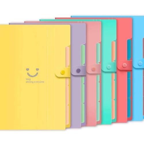 Corslet Expanding File Folder, Aesthetic Folders for School, Accordion File Organizer, Aesthetic Folder with Labels,5 Pockets Important Document Folders for School Office Home (Pack of 6) - Image 1