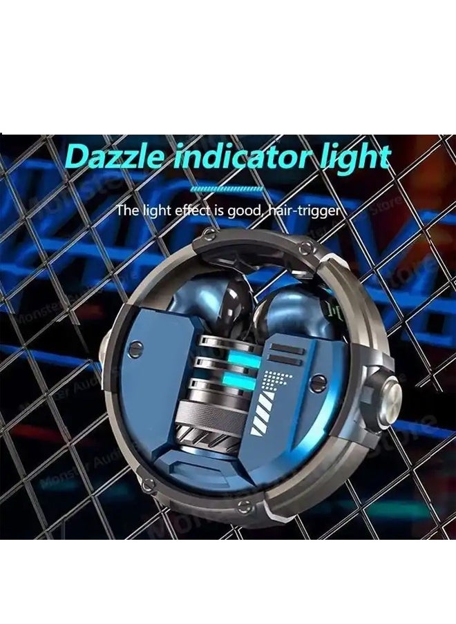 Monster - Monster XKT10 wireless bluetooth headphones Mecha style Design Metal Material Gamer Headset Waterproof Noise Reduction With Microphone Blue - Image 1