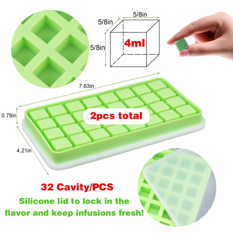 AIERSA 2Pcs Silicone Molds for Herb-Infused Oil Cubes, 32 Cavity Candy Gummy Molds with Lids & 2 Droppers for DIY 5/8x5/8x5/8in Square Gummies, Homemade Herbal Blocks, Jello, Pralines Caramels - Image 2