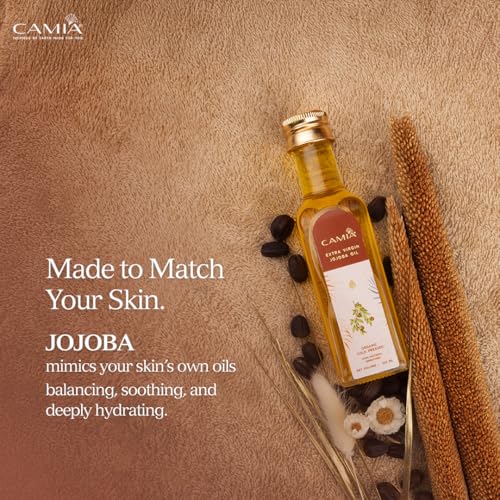 CAMIA Organic Cold Pressed Jojoba Oil | Skin Care, Hair Care & Makeup Remover | Mimics Human Sebum | Improves Hair Strength | 100 ML Glass Bottle - Image 4