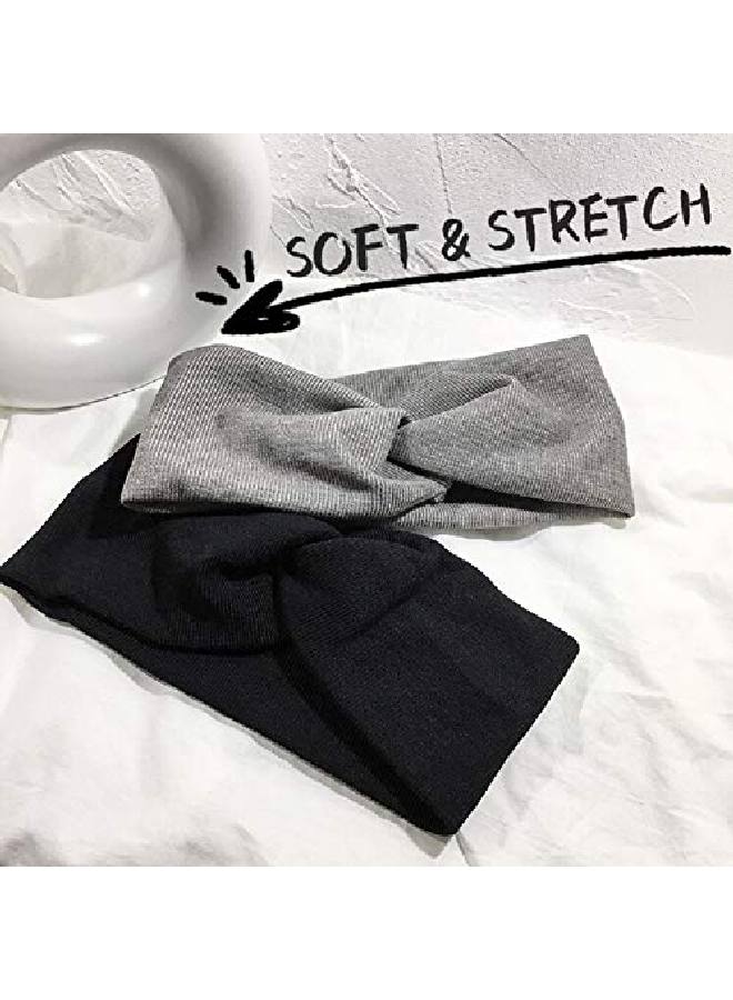 Huachi Turban Headbands For Women Wide Head Wraps Knotted Elastic Teen Girls Yoga Workout Solid Color Hair Accessories 6 Pack - Image 5