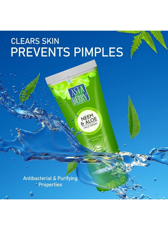 Astaberry Neem & Aloe Deep Cleansing Face Wash; Enriched With Neem Aloe Vera & Tulsi; Oil Control; Parabenfree; Ph Balanced (Pack Of 2 (100Ml X 2)) - Image 3