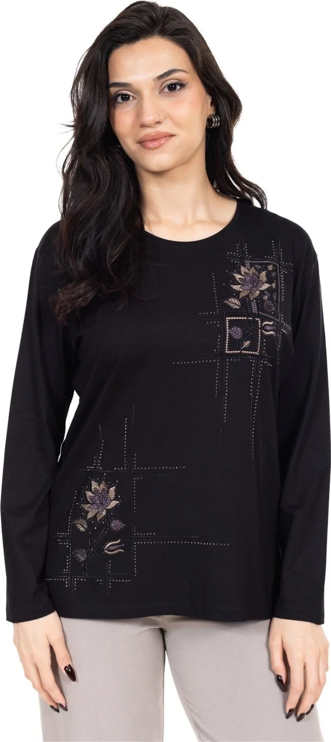 موتلو سيتي New Season Women's Middle Age and Above Viscose Cross-Stitch Embroidered Luxury Mother's Combed Cotton Blouse 24311