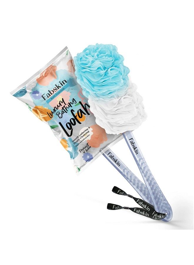 Fabskin Bath Body Brush Loofah For Men & Women With Long Handle ; Body Bath Brush ; Back Scrubber For Bathing ; Made In India (Blue) - Image 1