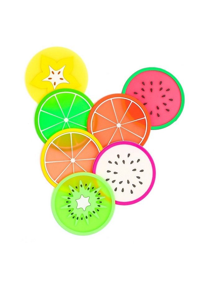 DomeStar Fruit Coaster 7Pcs 3.5" Non Slip Coasters Heat Insulation Colorful Unique Slice Silicone Drink Cup Mat For Drinks Prevent Furniture And Tabletop  - Image 1