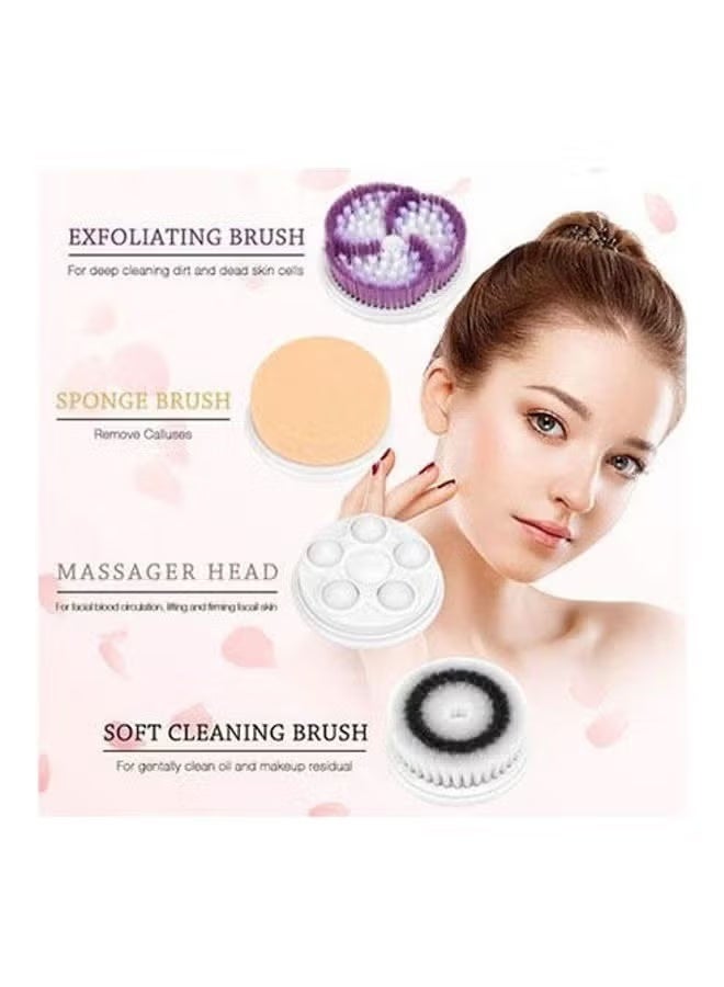 Cnaier Face Cleaning Brush 4 In 1 Heads white-pink - Image 3