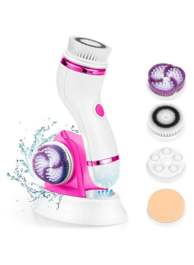 Cnaier Face Cleaning Brush 4 In 1 Heads white-pink - Image 1