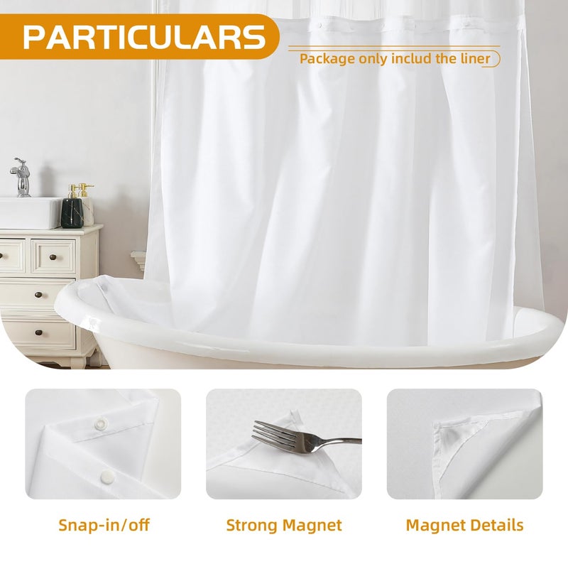 eachope 1 Pack Extra Long Fabric Snap-in Shower Curtain Liner Replacement,Compatible with No Hook Shower Curtain with Snap in Liner, Removable & Water-Repellent,Machine Washable,70x78,White - Image 5