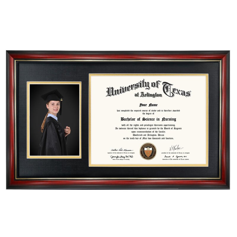 GraduationMall 11x17 Cherry Wood Diploma Frame with Tassel Holder for 85x11 Certificate DocumentReal GlassBlack over Gold Mat