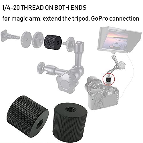 LUORNG 2Pcs Tripod Nut Barrel Connection Nut with 1/4 inch-20 Thread Hole Double Female Teeth for Articulating Tripod Rigs Replacement - Image 3
