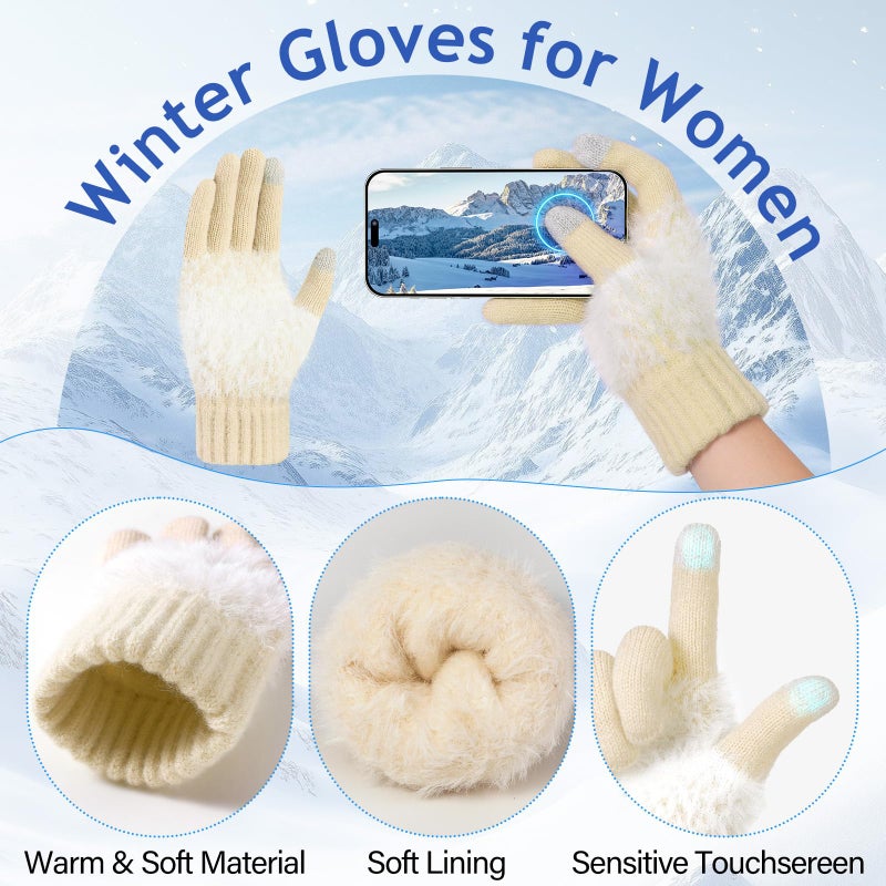 Tavaleu Winter Beanie Hat Scarf Gloves Set for Women, Warm Soft Knit Skull Cap Long Scarf Touchscreen Gloves 3 in 1 Set for Women/Men - Image 4