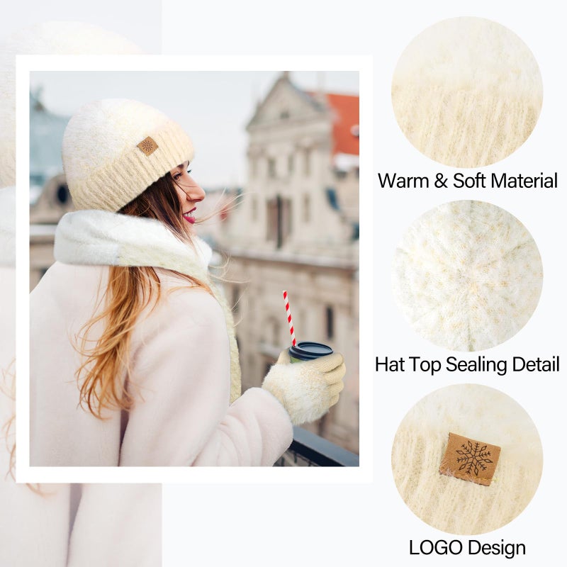 Tavaleu Winter Beanie Hat Scarf Gloves Set for Women, Warm Soft Knit Skull Cap Long Scarf Touchscreen Gloves 3 in 1 Set for Women/Men - Image 3