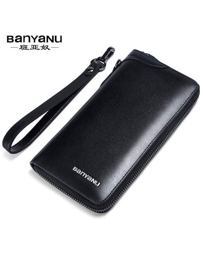 banyanu Men's Wallet Men's Long Business Retro Cowhide Zipper Wallet  - Image 1