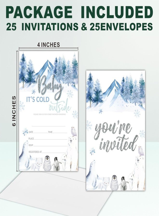 NYCTUG Baby It's Cold Outside Shower Invitations - 25 Watercolor Winter Animals Invites With Envelopes For Gender Reveal, Baby Announcement, Gender Neutral New Born Baby Party Favor & Supplies - B10 - Image 4