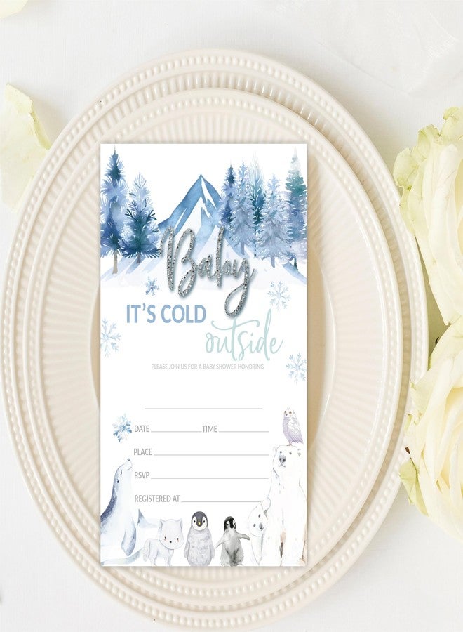 NYCTUG Baby It's Cold Outside Shower Invitations - 25 Watercolor Winter Animals Invites With Envelopes For Gender Reveal, Baby Announcement, Gender Neutral New Born Baby Party Favor & Supplies - B10 - Image 3