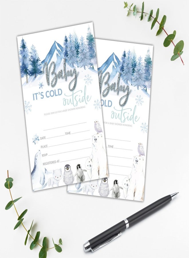NYCTUG Baby It's Cold Outside Shower Invitations - 25 Watercolor Winter Animals Invites With Envelopes For Gender Reveal, Baby Announcement, Gender Neutral New Born Baby Party Favor & Supplies - B10 - Image 5