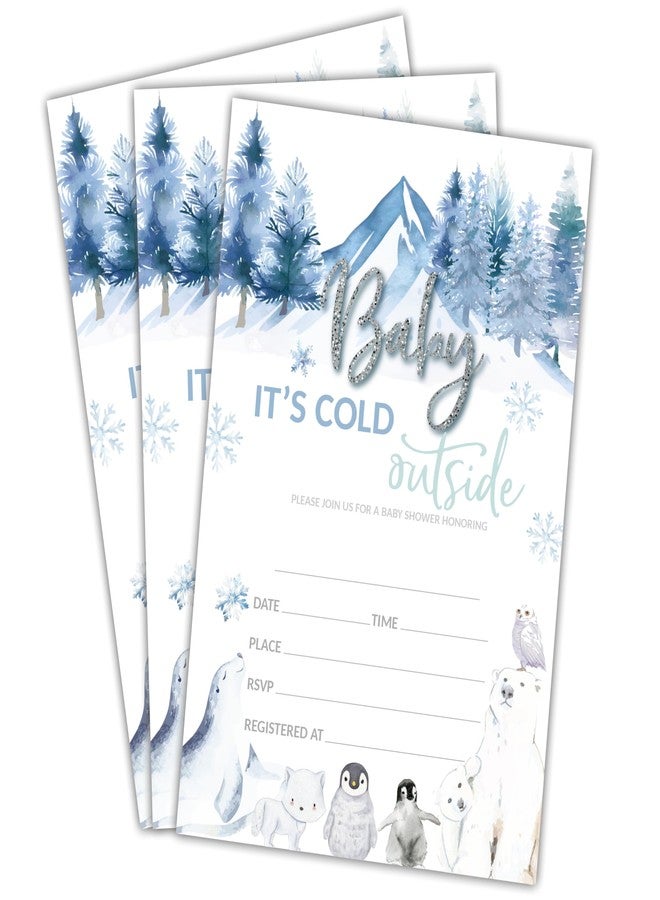 NYCTUG Baby It's Cold Outside Shower Invitations - 25 Watercolor Winter Animals Invites With Envelopes For Gender Reveal, Baby Announcement, Gender Neutral New Born Baby Party Favor & Supplies - B10 - Image 2