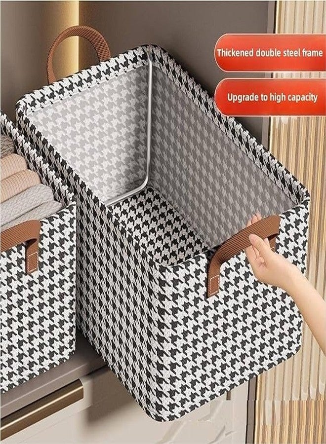 JUVIW Clothes Organizer with Handle, Fabric Storage Box with Steel Frame Stackable Shelf Storage Baskets Foldable Wardrobe Storage Box for Clothes Jeans Sarees Toys (1) - Image 3