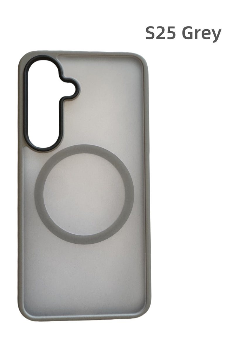 مناسبة للحالة المغناطيسية من سامسونج غالاكسي S25 ، متوافقة مع MagSafe ، شبه شفافة غير لامع الظهر حالة الهاتف المضادة للصدمات (رمادي)