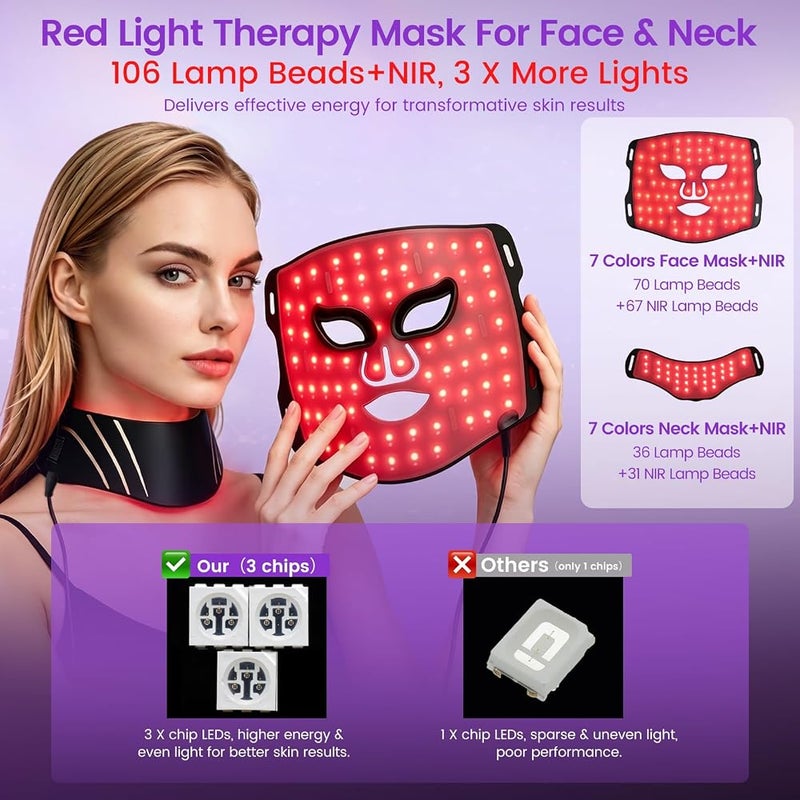 Deciniee Red Light Therapy Mask Skin Care: LED Face Mask & Neck Mask - 7 Colors Silicone LED Mask with Infrared Light - Anti-Aging & Hydration for Glowing Skin - Timer - Facial Skincare & Beauty Gifts - Image 3