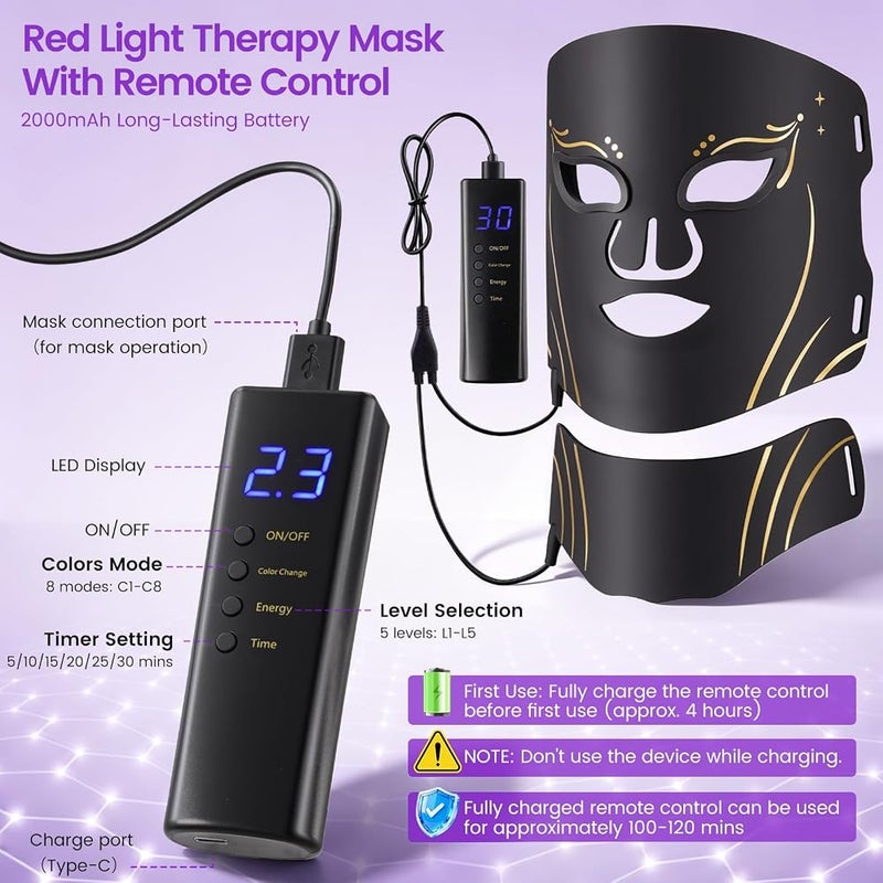 Deciniee Red Light Therapy Mask Skin Care: LED Face Mask & Neck Mask - 7 Colors Silicone LED Mask with Infrared Light - Anti-Aging & Hydration for Glowing Skin - Timer - Facial Skincare & Beauty Gifts - Image 2