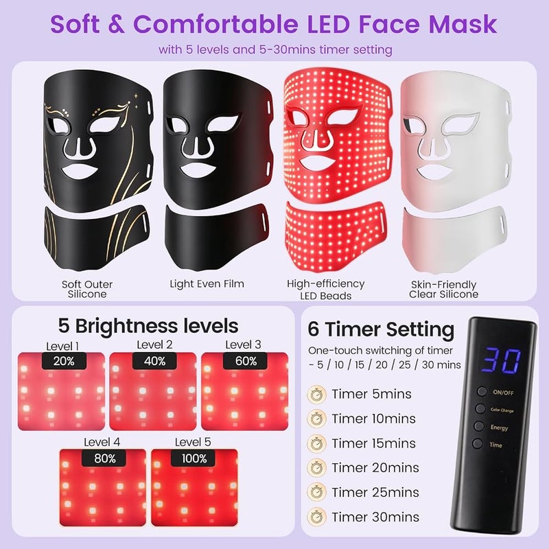 Deciniee Red Light Therapy Mask Skin Care: LED Face Mask & Neck Mask - 7 Colors Silicone LED Mask with Infrared Light - Anti-Aging & Hydration for Glowing Skin - Timer - Facial Skincare & Beauty Gifts - Image 4