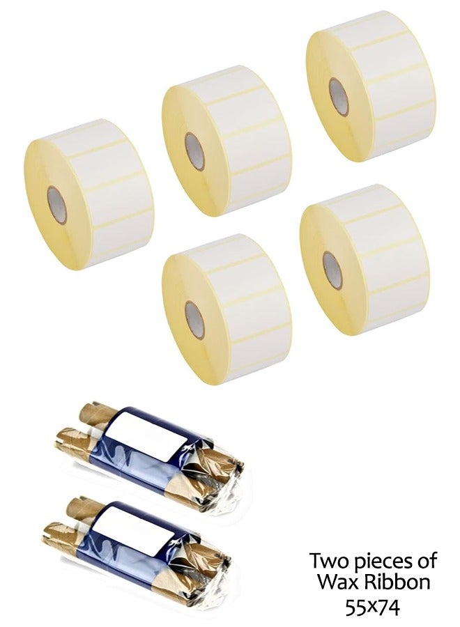 Office Maker Office maker 50mm x 25mm Barcode Label Sticker (5 Rolls )with Free two Wax Ribbon - 1000 Labels per Roll - Image 1