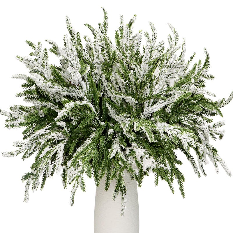 Kunjocy 24Pcs Norfolk Pine Branches Stems 135 Artificial Pine Needles Sprigs Norfolk Pine Garland Accessories Vase Fillers Winter Fake Christmas Tree Picks Greenery Sprays for DIY Wreaths 24 Frost - Image 2