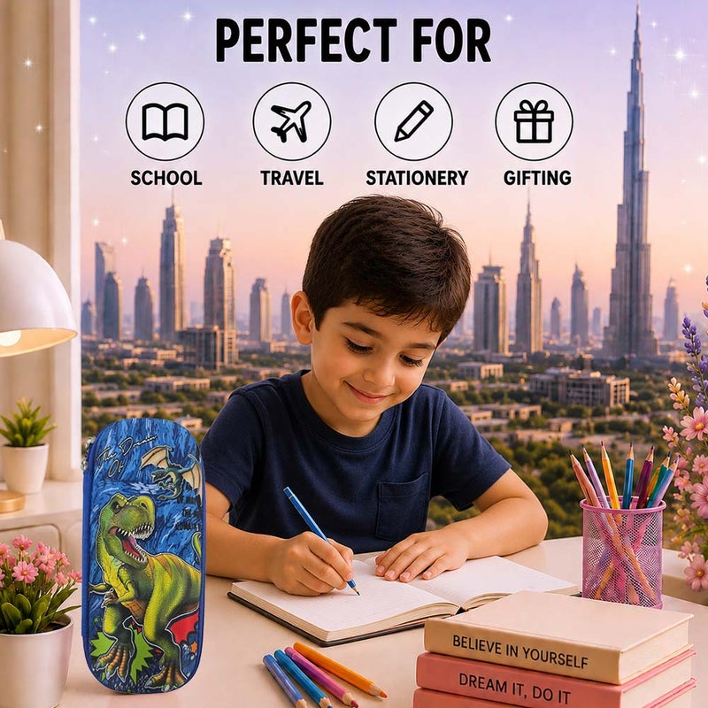 Cocobee Dino Roar Pencil Case With Internal Mesh Pocket, Sturdy Build, Zipper Closure – Boys, 3+ Years, Multicolor - Image 5